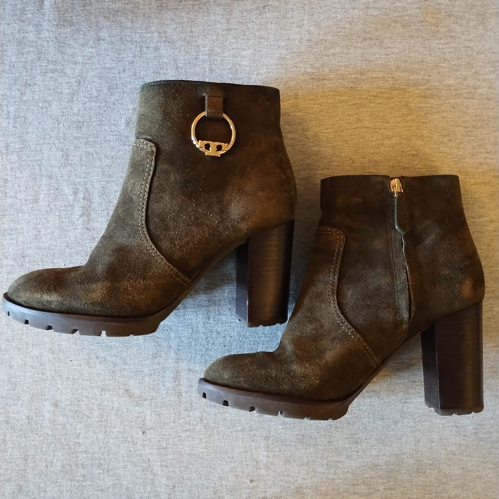 Tory Burch Sofia 85mm Lug Sole Bootie Dark Green Boots Size‎ 8